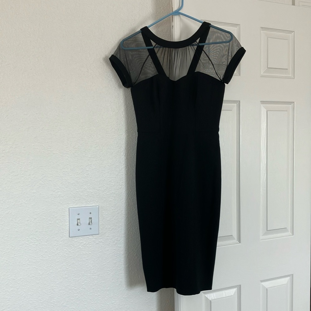 Maggy London Black fitted mesh top dress -midi